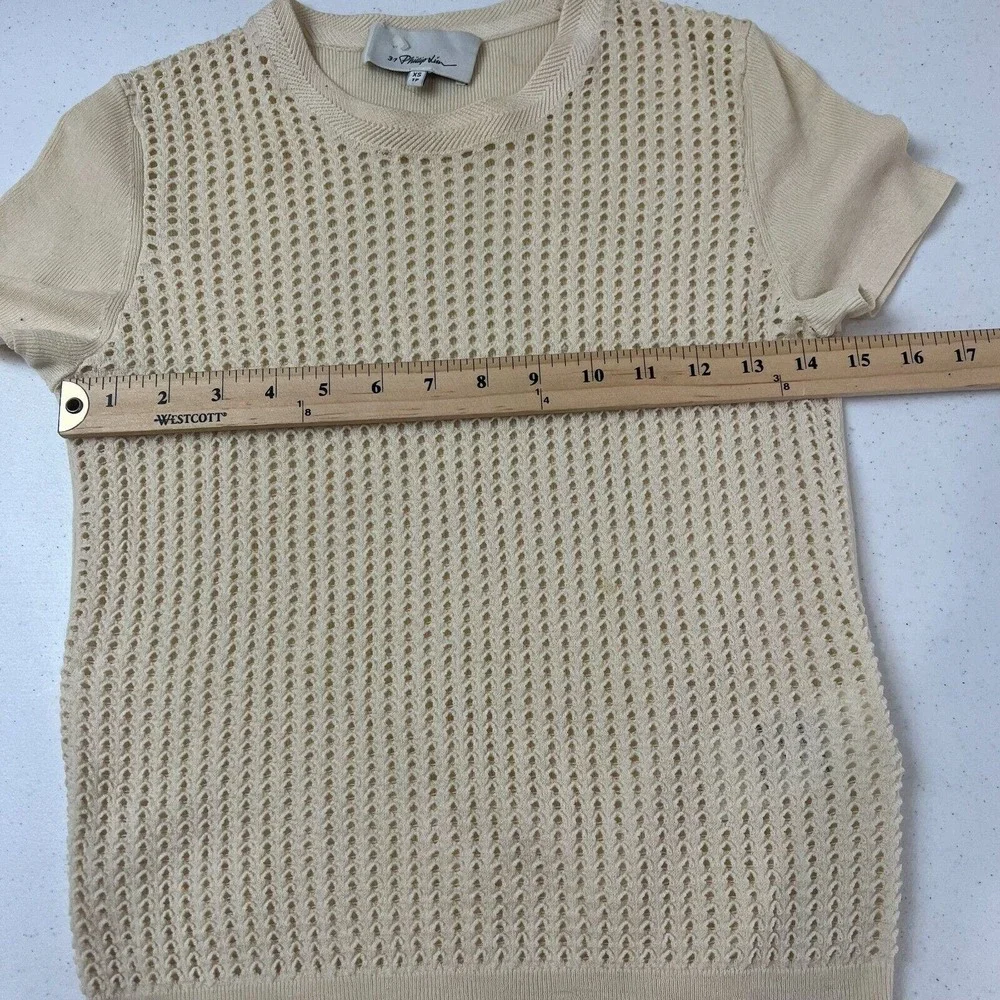31 Phillip Kim‎ Women's Eyelet Crewneck T-Shirts Short Sleeve Cream Size XS